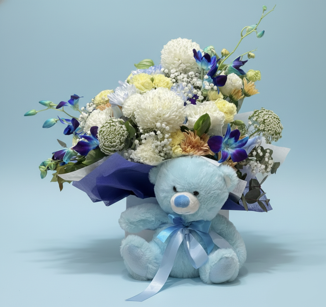 Blue Teddy & Blooms