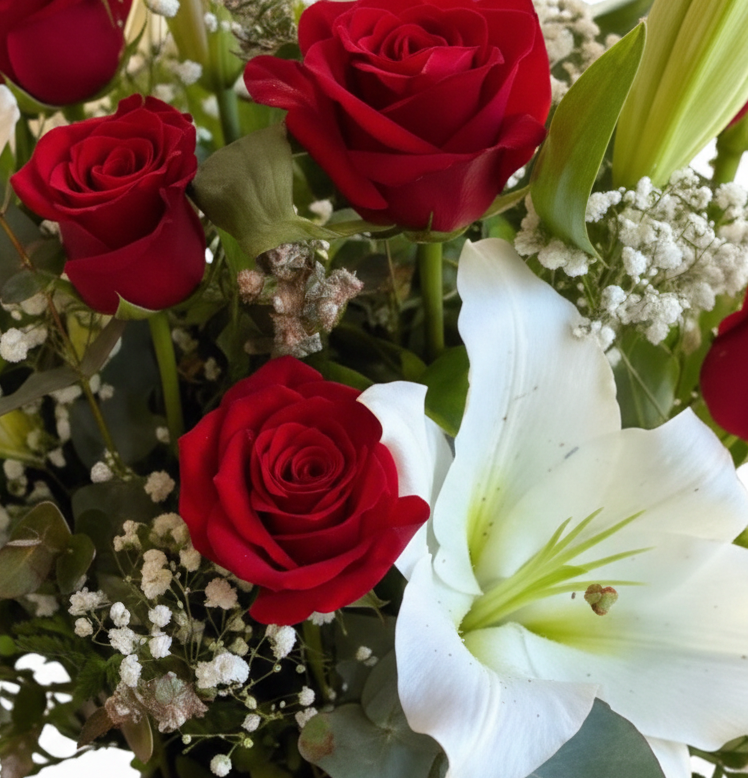 Midnight Romance: Red Roses & White Lilies
